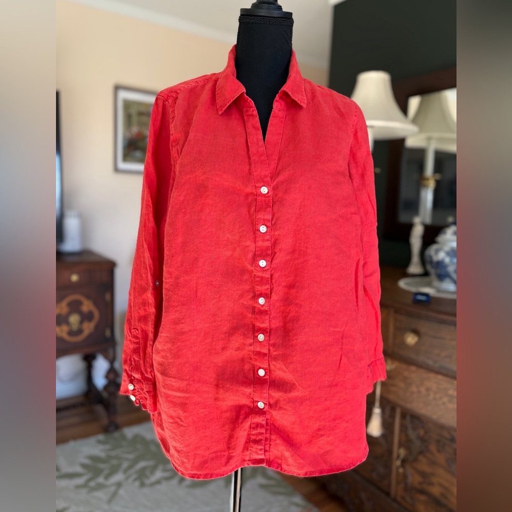 Sigrid Olsen Red 100% Linen Button Front Shirt – Size 1X